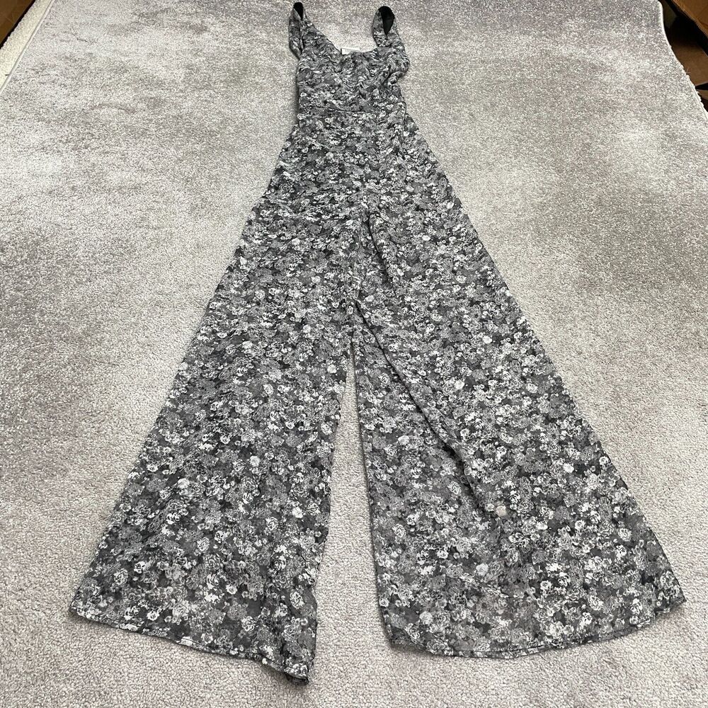Belle Dee Jour Wide Leg Jumpsuit Womens XL Black Gray Floral Sleeveless NWT New